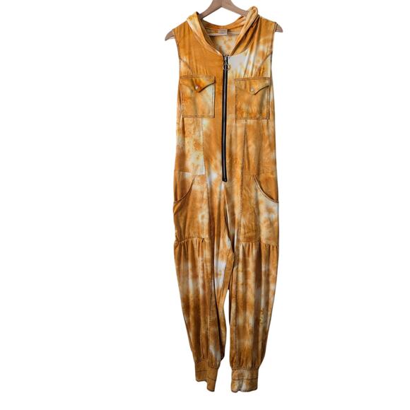 Autumn Teneyl Tie Dye Hooded Jumpsuit M/L Rave Boho Sustainable Organic $300 - Picture 1 of 16